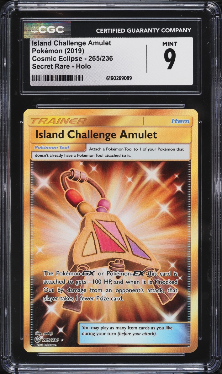 2019 Pokemon Sun & Moon Cosmic Eclipse Gold Rare Island Challenge Amulet #265 CGC 9 MINT