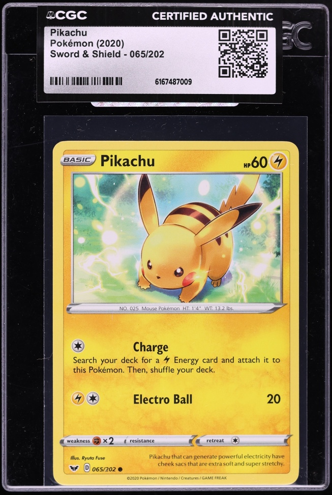 2020 Pokemon Sword & Shield Pikachu #65 CGC AUTH