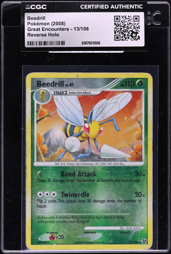 2008 Pokemon Diamond & Pearl Great Encounters Reverse Holo Beedrill #13 CGC AUTH