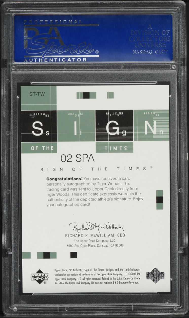 2002 SP Authentic Sign Of The Times Tiger Woods AUTO #ST-TW PSA 10 GEM MINT