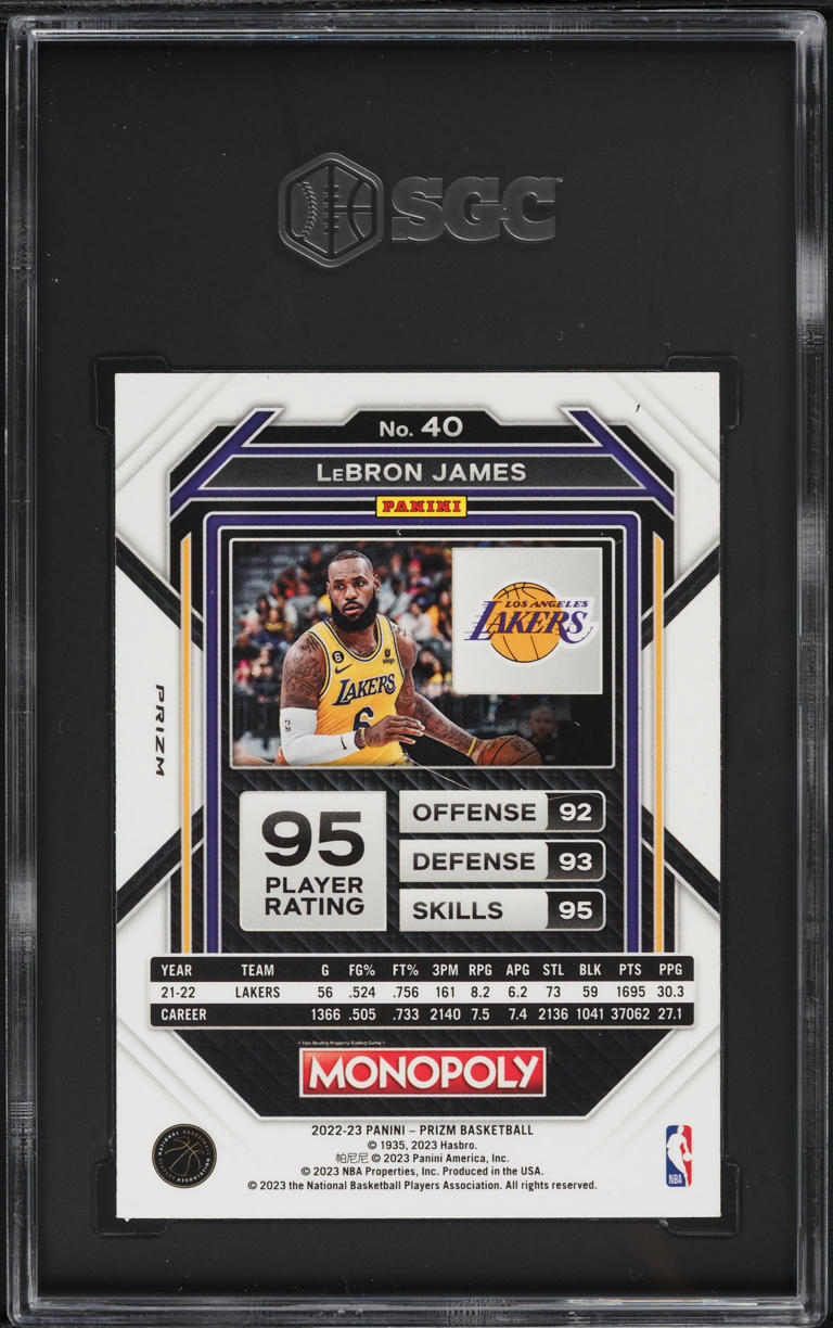 2022 Panini Prizm Monopoly Black Classic Icons Prizm LeBron James #40 SGC 9.5