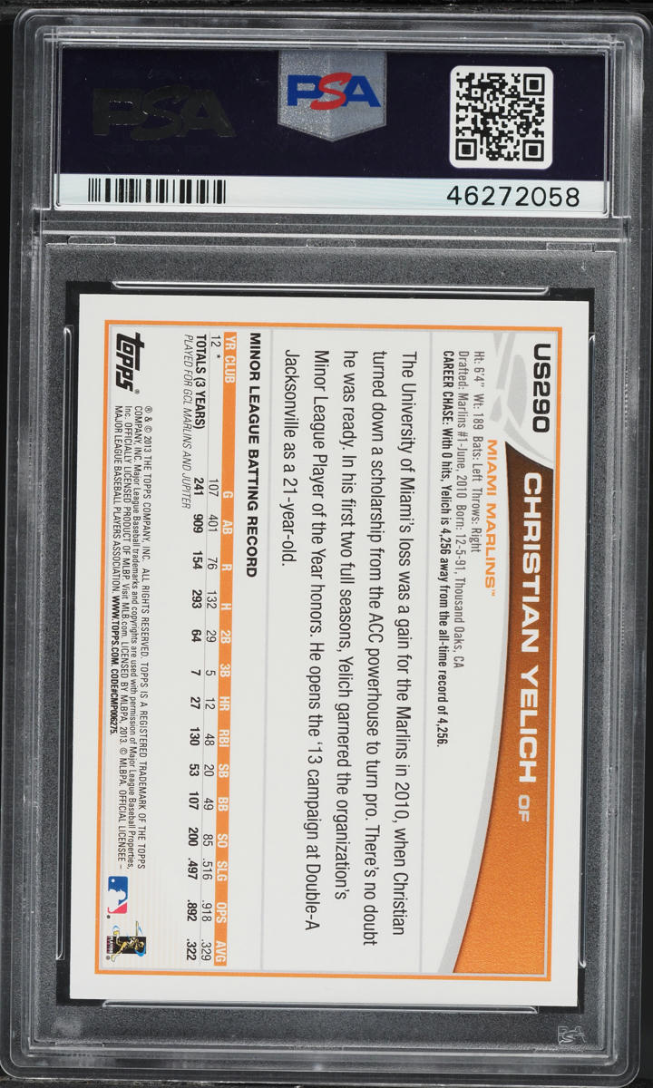 2013 Topps Update Wal-Mart Blue Border Christian Yelich ROOKIE #US290 PSA 8