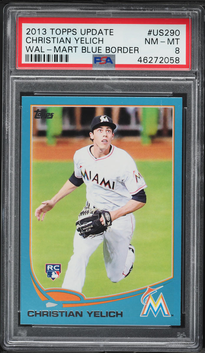 2013 Topps Update Wal-Mart Blue Border Christian Yelich ROOKIE #US290 PSA 8