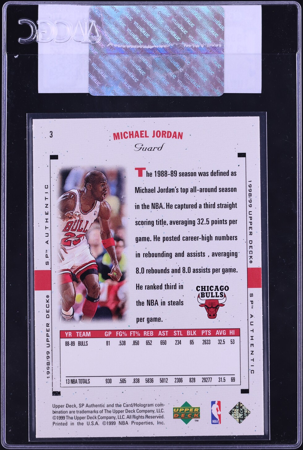 1998 SP Authentic Basketball Michael Jordan #3 CGC AUTH