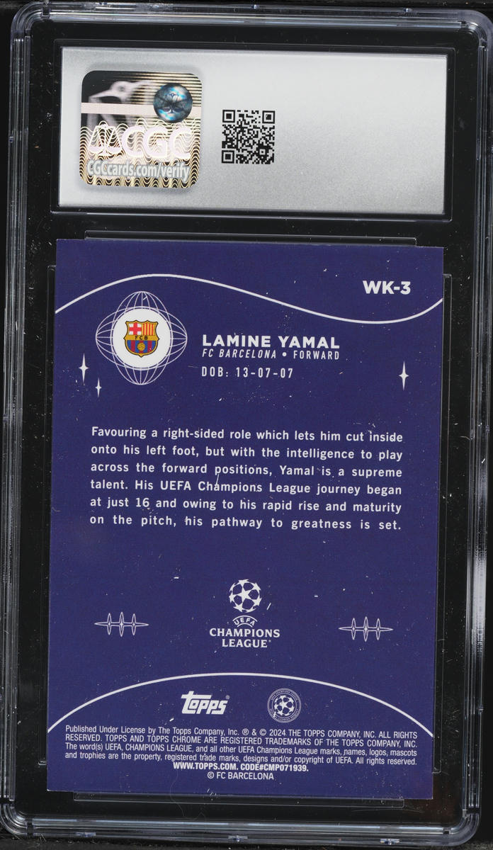 2023 Topps Chrome UEFA Club Competitions Wonderkids Lamine Yamal ROOKIE #WK-3 CGC 10 GEM MINT