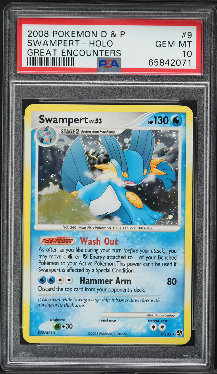2008 Pokemon Diamond & Pearl Great Encounters Holo Swampert #9 PSA 10 GEM MINT