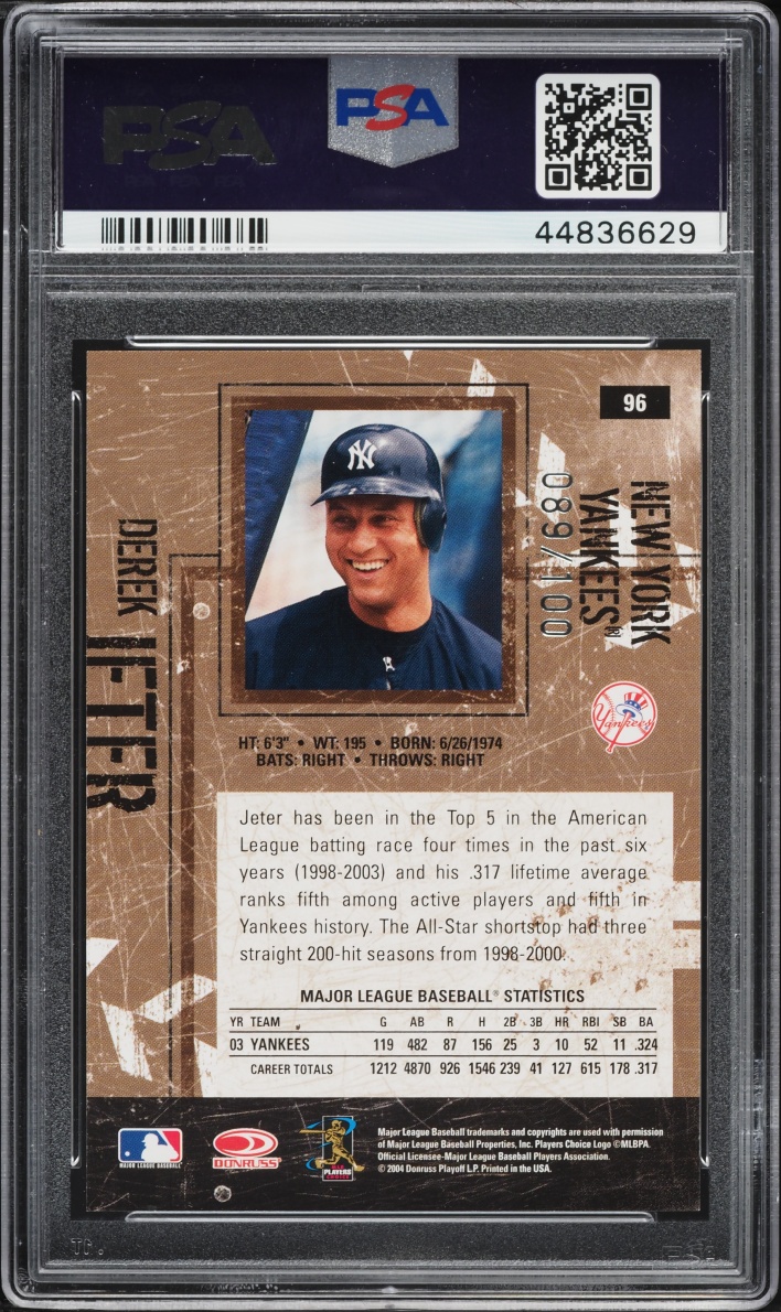 2004 Donruss Leather & Lumber Silver Derek Jeter /100 #96 PSA 10 GEM MINT