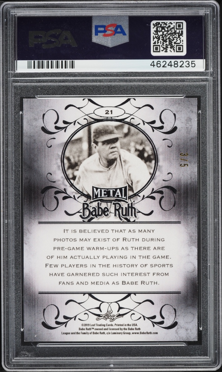 2019 Leaf Metal Babe Ruth Orange Babe Ruth JERSEY # 3/5 #21 PSA 9 MINT