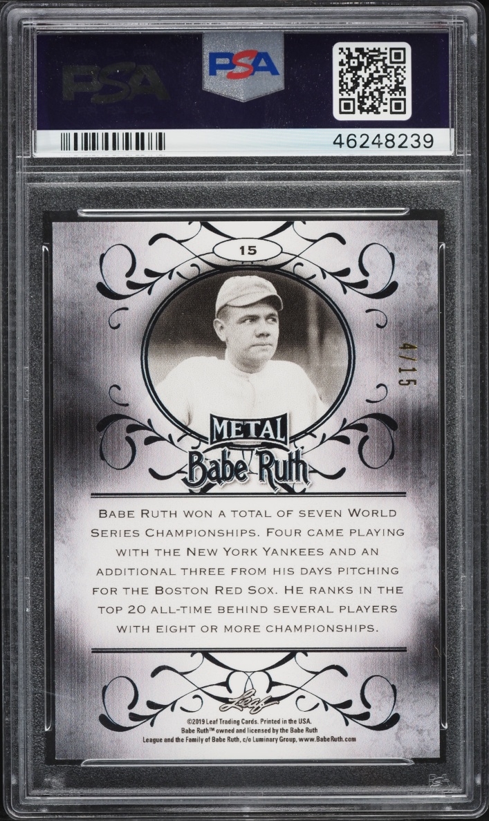 2019 Leaf Metal Babe Ruth Black Babe Ruth /15 #15 PSA 9 MINT