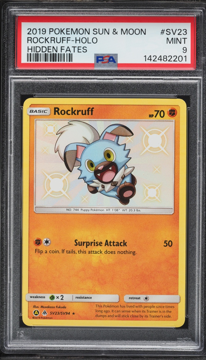2019 Pokemon Sun & Moon Hidden Fates Shiny Rockruff #SV23 PSA 9 MINT