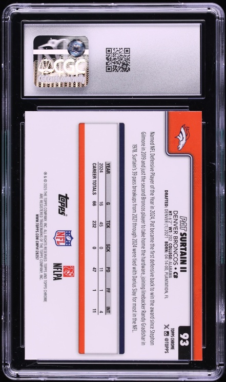 2025 Topps Chrome Leather Refractor Pat Surtain II #93 CGC 7.5 NRMT+