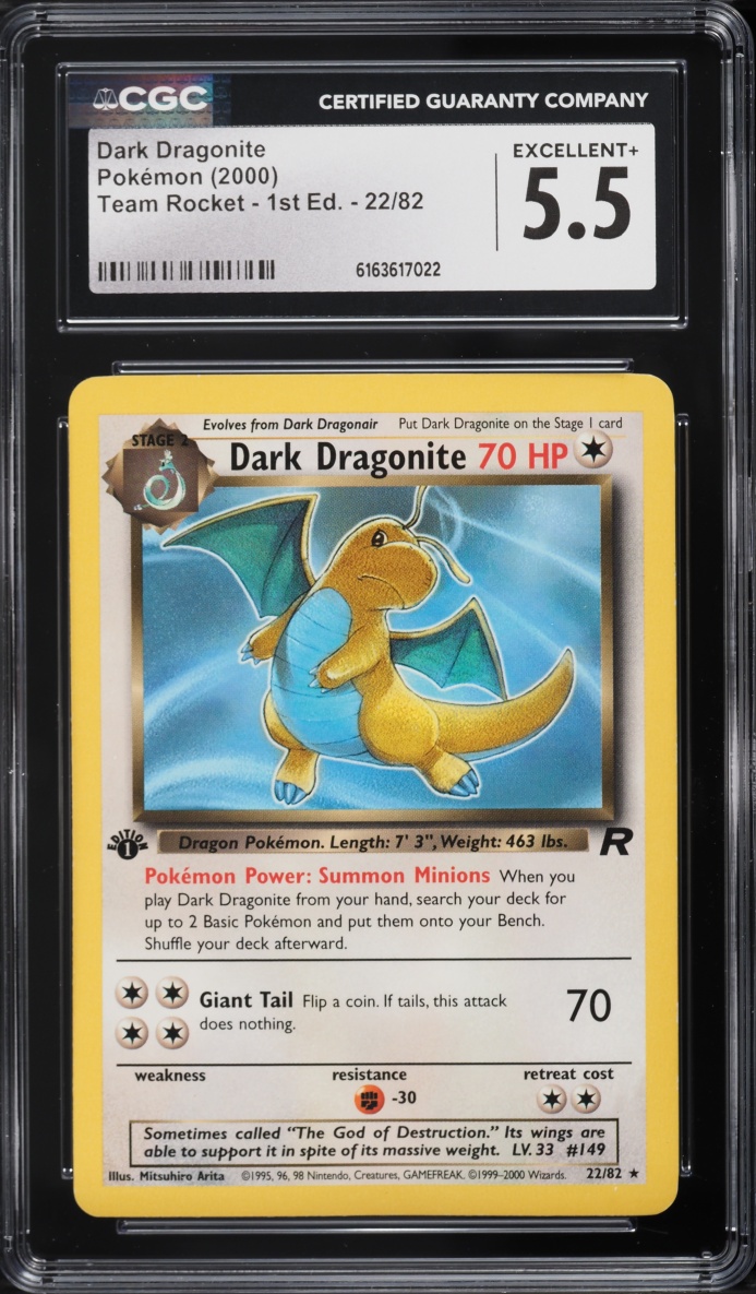 2000 Pokemon Team Rocket 1st Edition Dark Dragonite #22 CGC 5.5 EX+