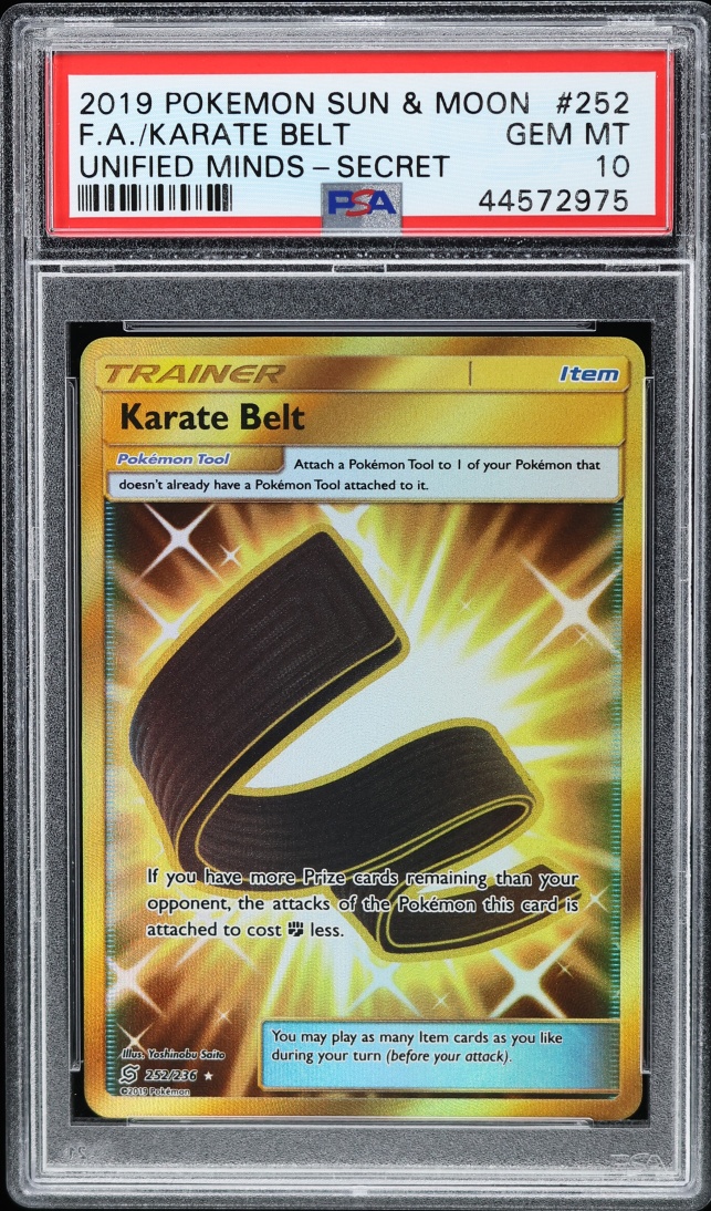2019 Pokemon Sun & Moon Unified Minds SEC Karate Belt #252 PSA 10 GEM MINT