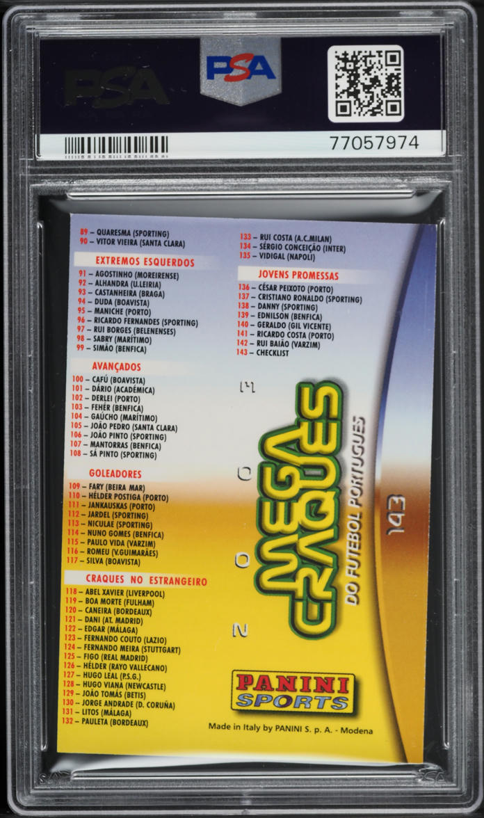 2002 Panini Sports Mega Craques Checklist w/ Cristiano Ronaldo ROOKIE #143 PSA 8
