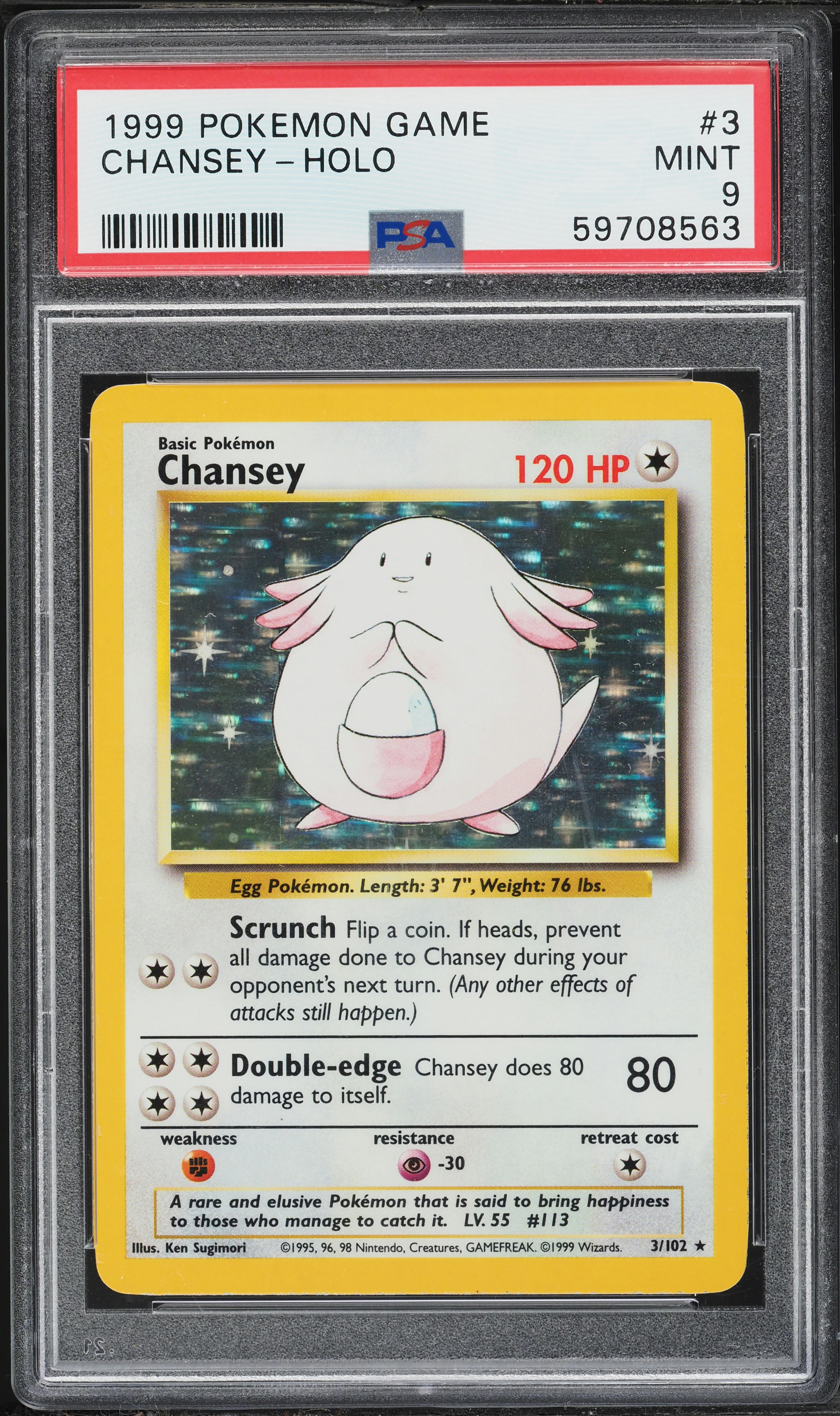 1999 Pokemon Base Set Holo Chansey #3 PSA 9 MINT