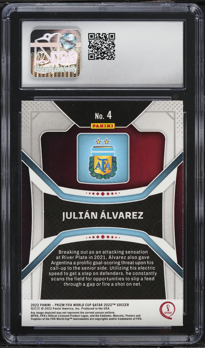 2022 Panini Prizm World Cup Hyper Julian Alvarez ROOKIE #4 CSG 9.5 MINT+