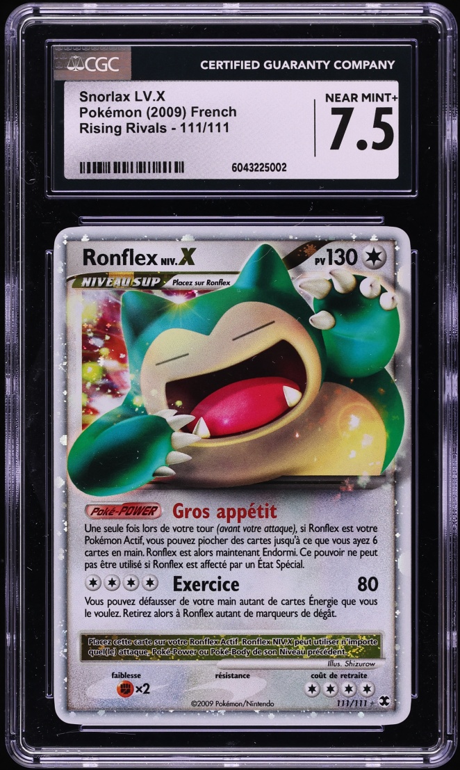 2009 Pokemon French Platinum Rising Rivals Holo Snorlax LV.X #111 CGC 7.5 NRMT+