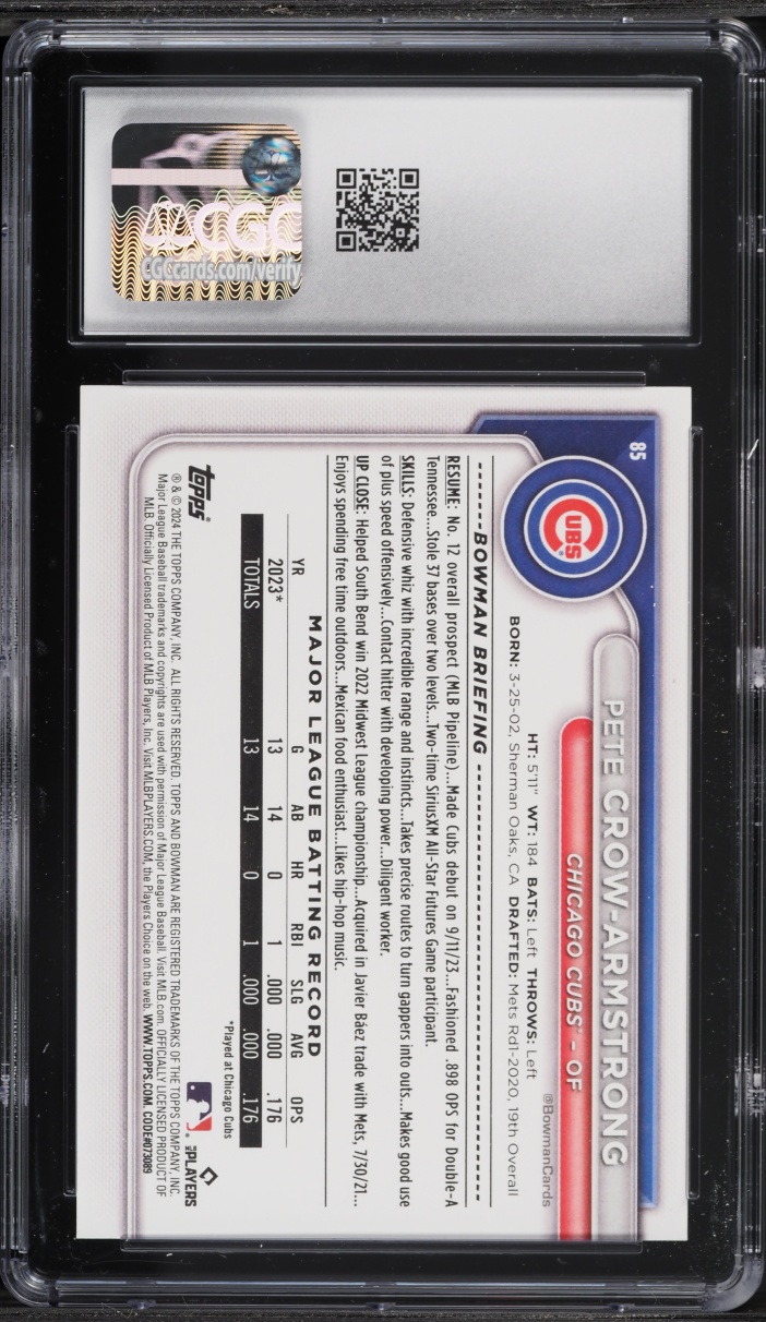 2024 Bowman Pete Crow-Armstrong ROOKIE #85 CGC 10 GEM MINT
