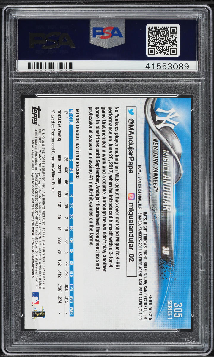 2018 Topps Miguel Andujar ROOKIE #305 PSA 9 MINT