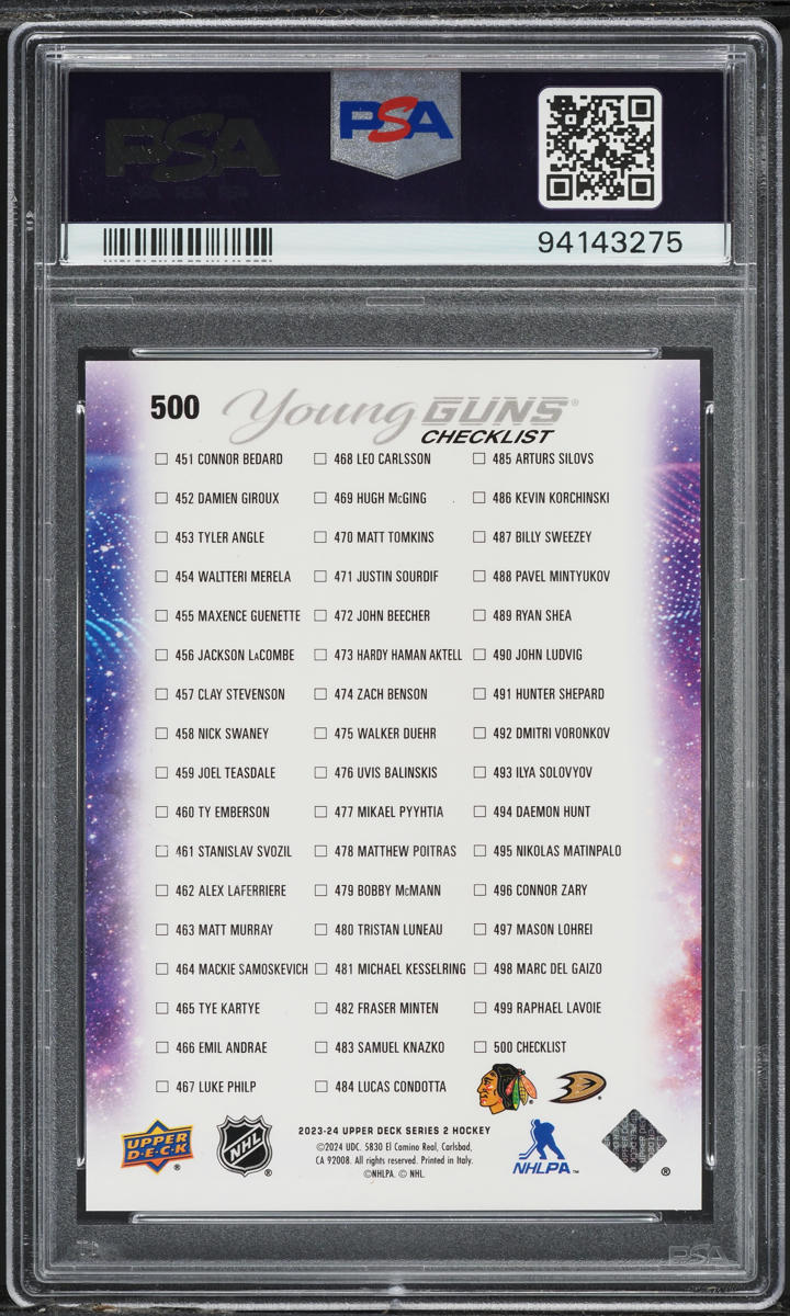 2023 Upper Deck Outburst Red Carlsson Connor Bedard ROOKIE #500 PSA 10 GEM MINT