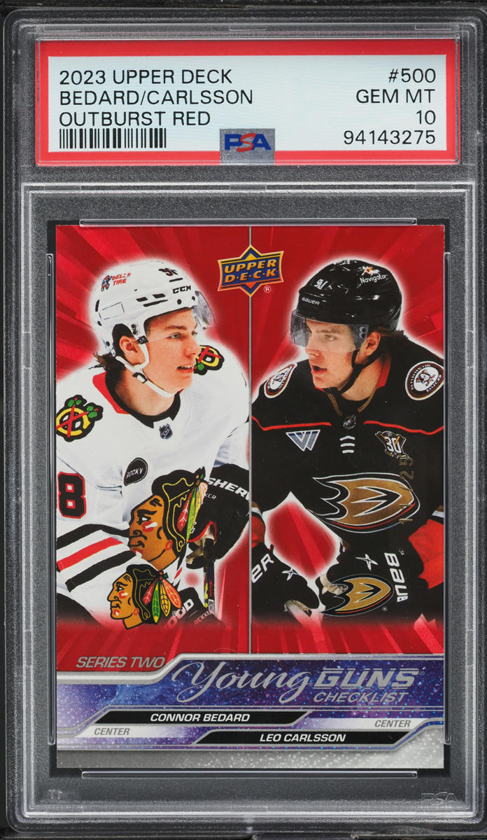 2023 Upper Deck Outburst Red Carlsson Connor Bedard ROOKIE #500 PSA 10 GEM MINT