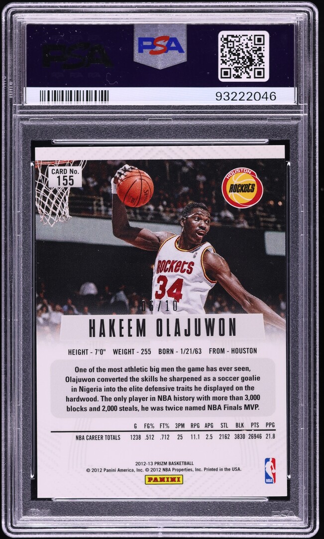 2012 Panini Prizm Gold Hakeem Olajuwon /10 #155 PSA 8 NM-MT