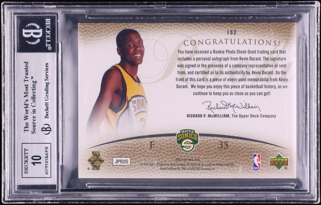 2007 SP Authentic Kevin Durant ROOKIE PATCH AUTO /299 #152 BGS 9 MINT