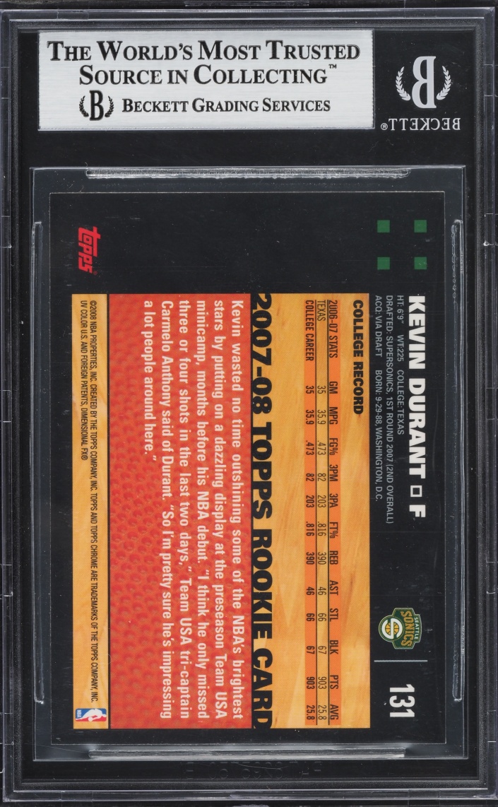 2007 Topps Chrome Kevin Durant ROOKIE #131 BGS 8.5 NM-MT+