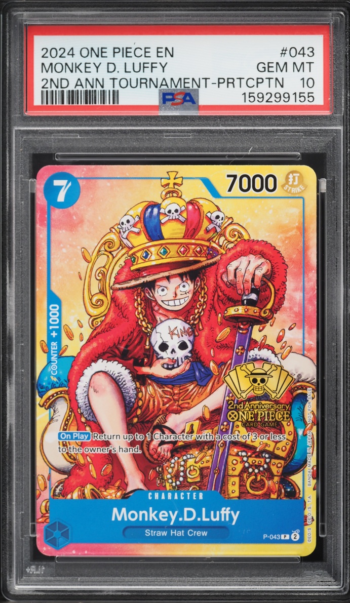 2024 One Piece Promo 2nd Anniversary Tournament Participation Monkey D. Luffy #P-043 PSA 10 GEM