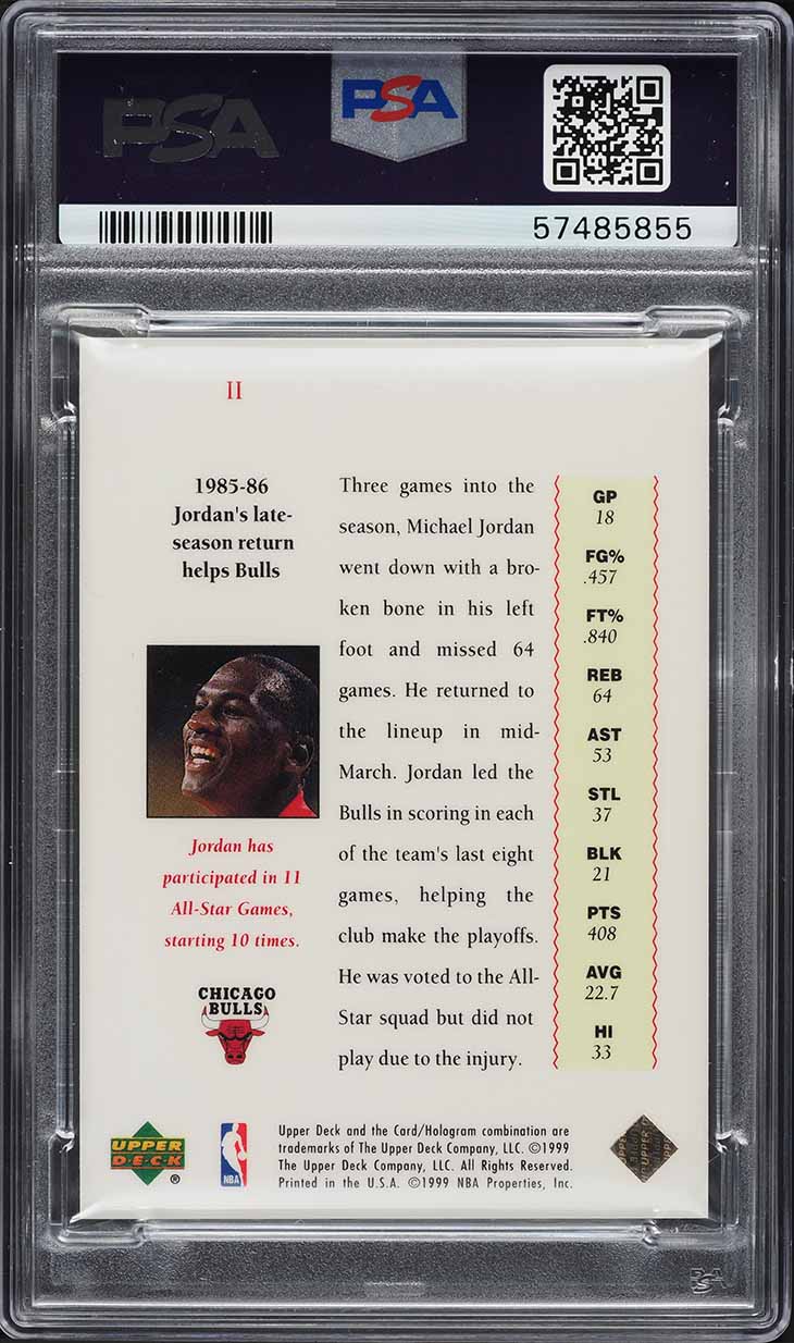 1999 UD MJ Master Collection Michael Jordan #II PSA 10 GEM MINT