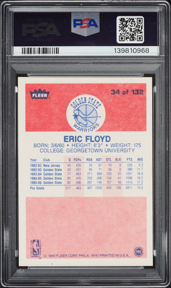 1986 Fleer Basketball Eric Floyd #34 PSA 7 NRMT