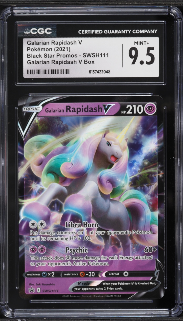 2021 Pokemon SWSH Promo Galarian Rapidash V Box Galarian Rapidash V #SWSH111 CGC 9.5 MINT+