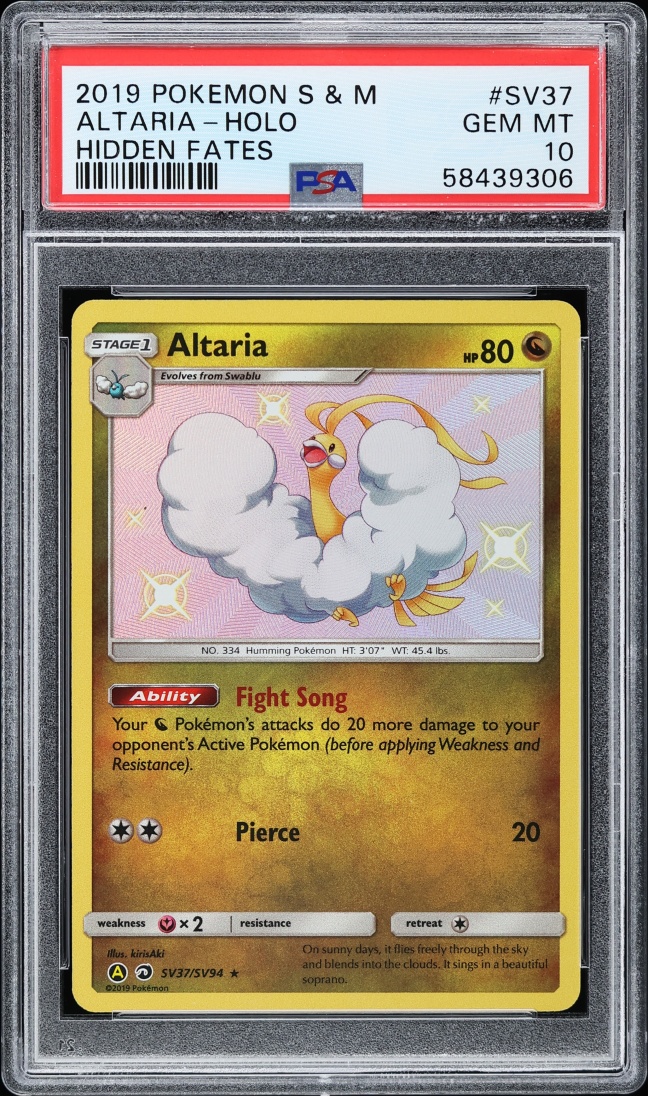 2019 Pokemon Sun & Moon Hidden Fates Holo Shiny Altaria #SV37 PSA 10 GEM MINT
