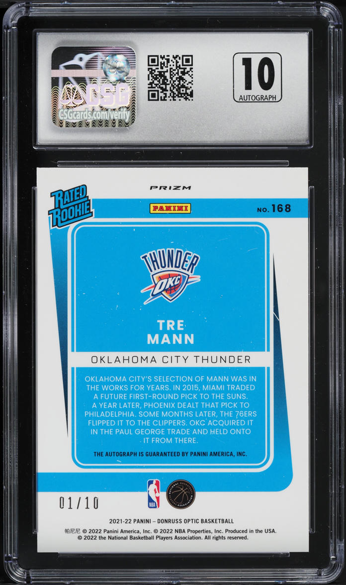 2021 Donruss Optic Premium Box Set Tre Mann ROOKIE AUTO 1/10 #168 CSG 8 ...