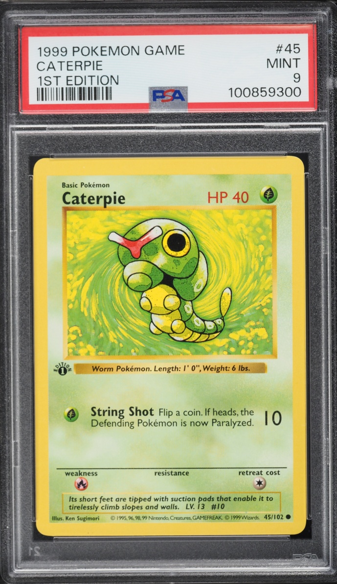 1999 Pokemon Base Set 1st Edition Shadowless Caterpie #45 PSA 9 MINT