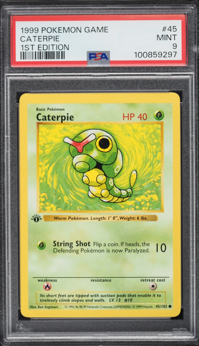 1999 Pokemon Base Set Shadowless 1st Edition Caterpie #45 PSA 9 MINT