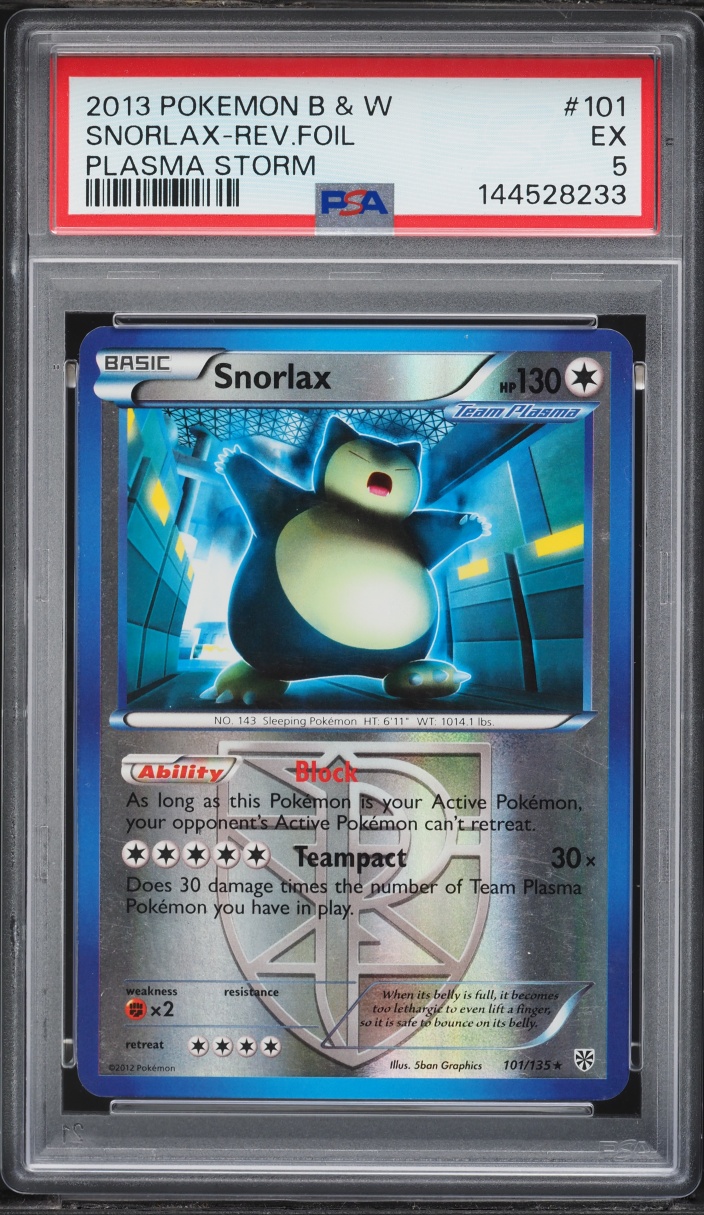 2013 Pokemon Black & White Plasma Storm Reverse Holo Snorlax #101 PSA 5 EX