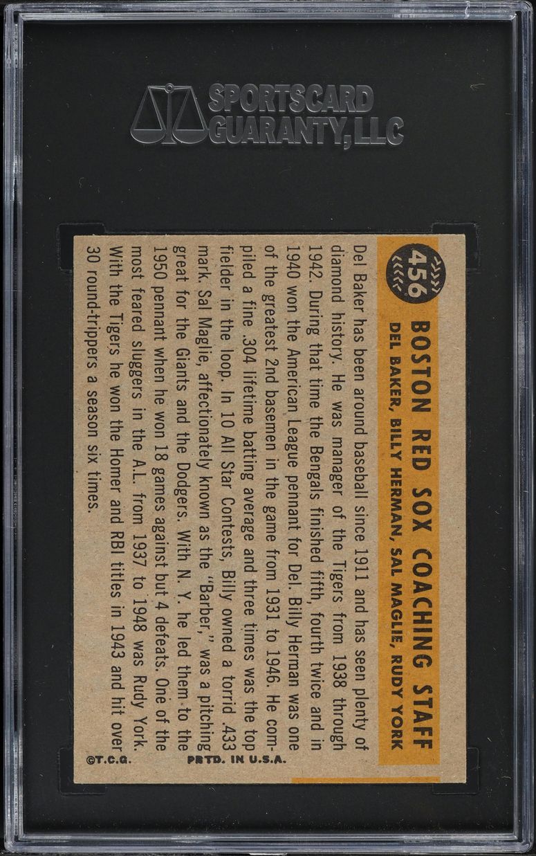 1960 Topps Red Sox Coaches #456 SGC 5 EX