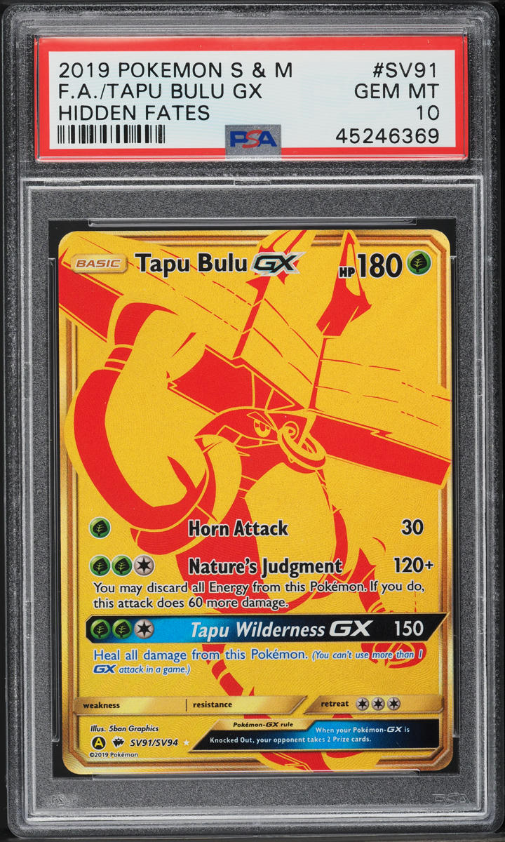 2019 Pokemon Sun & Moon Hidden Fates Shiny Tapu Bulu GX #SV91 PSA 10 GEM MINT
