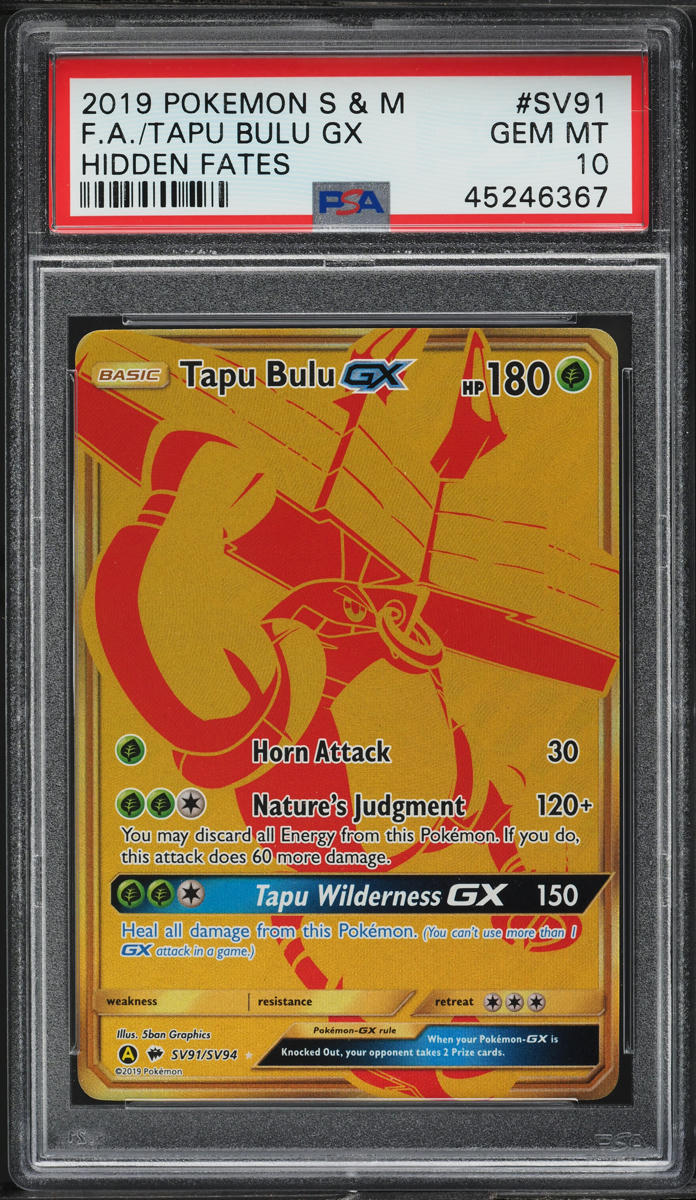 2019 Pokemon Sun & Moon Hidden Fates Shiny Tapu Bulu GX #SV91 PSA 10 GEM MINT