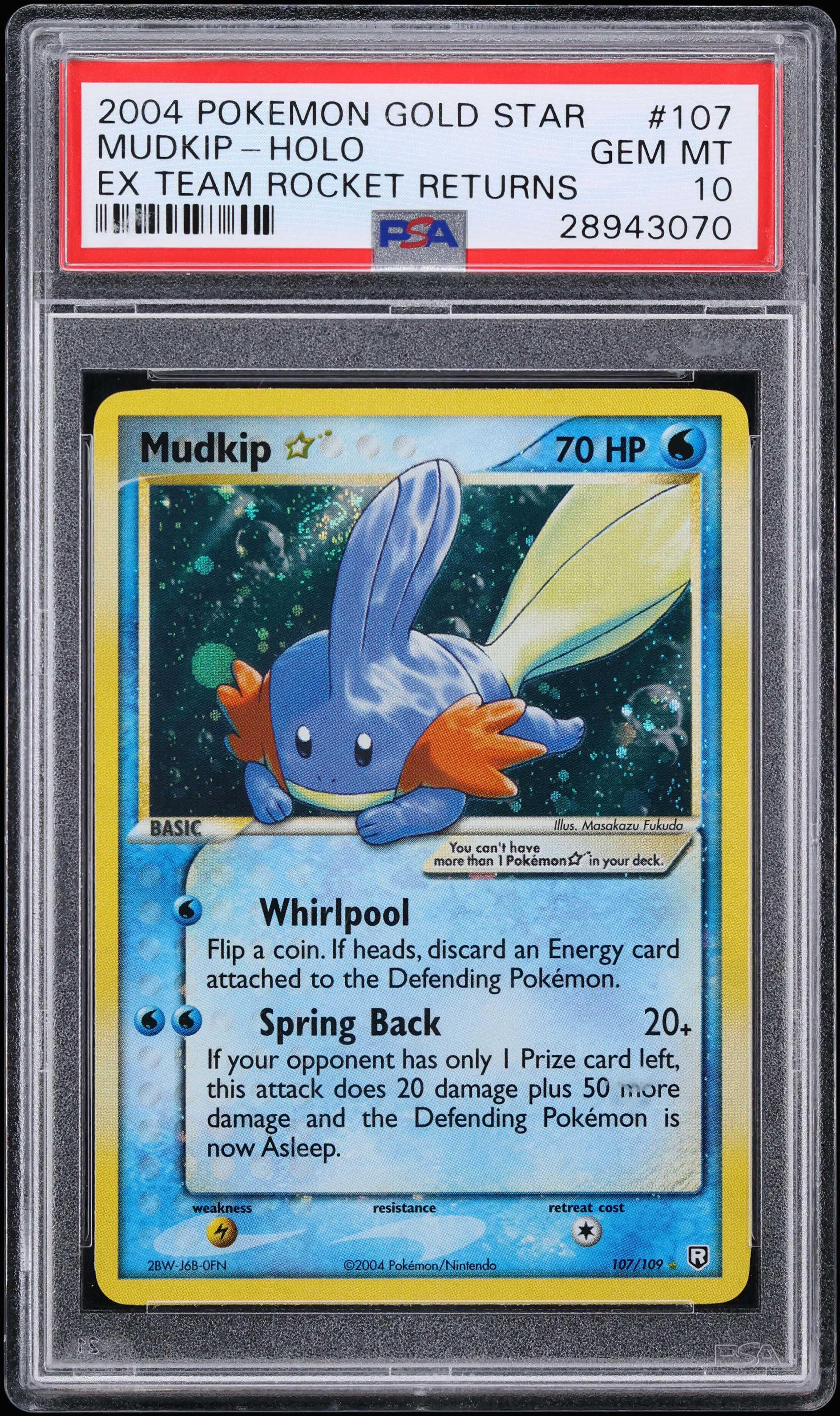 2004 Pokemon EX Team Rocket Returns Holo Mudkip Gold Star #107 PSA 10 GEM MINT