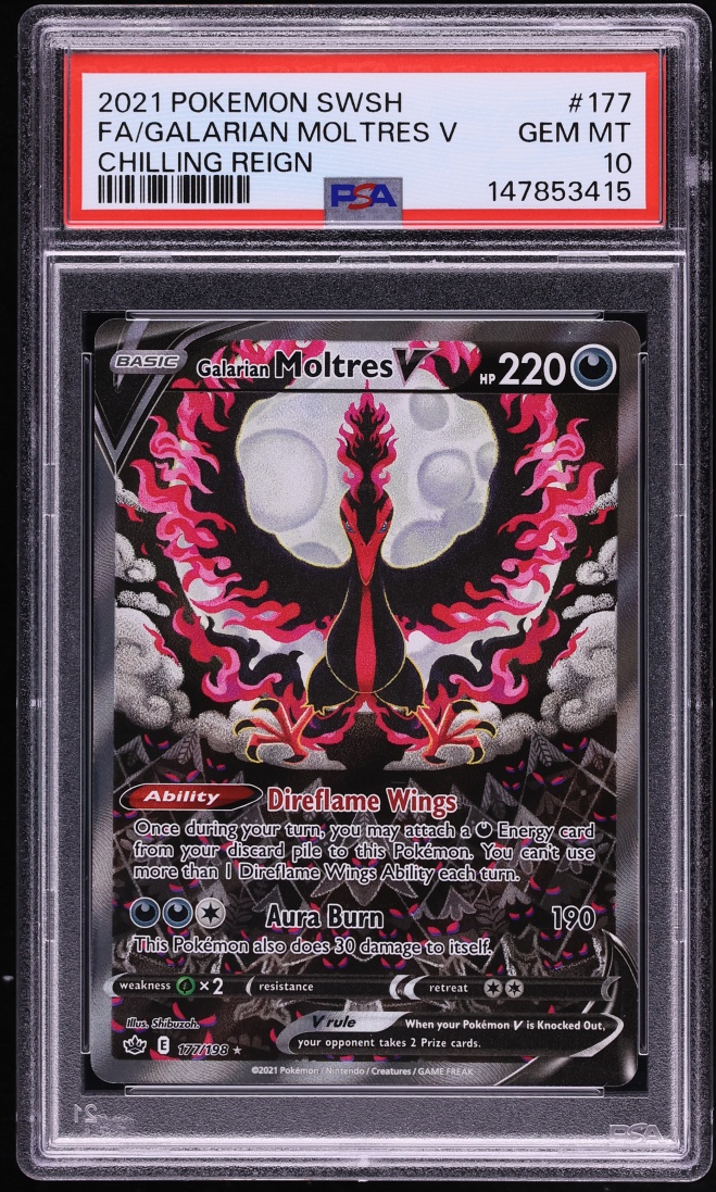 2021 Pokemon Sword & Shield Chilling Reign Full Art Galarian Moltres V #177 PSA 10 GEM MINT