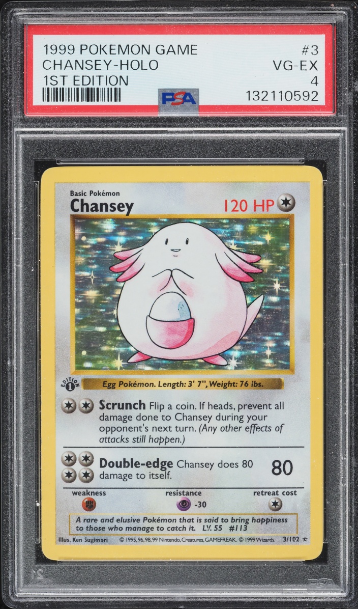 1999 Pokemon Base Set Shadowless 1st Edition Holo Chansey #3 PSA 4 VGEX
