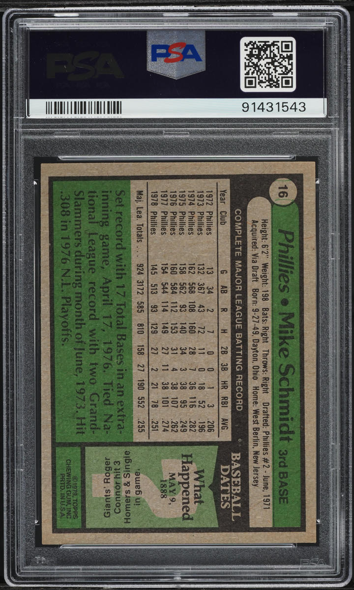 1979 Topps Burger King Phillies Mike Schmidt #16 PSA 9 MINT