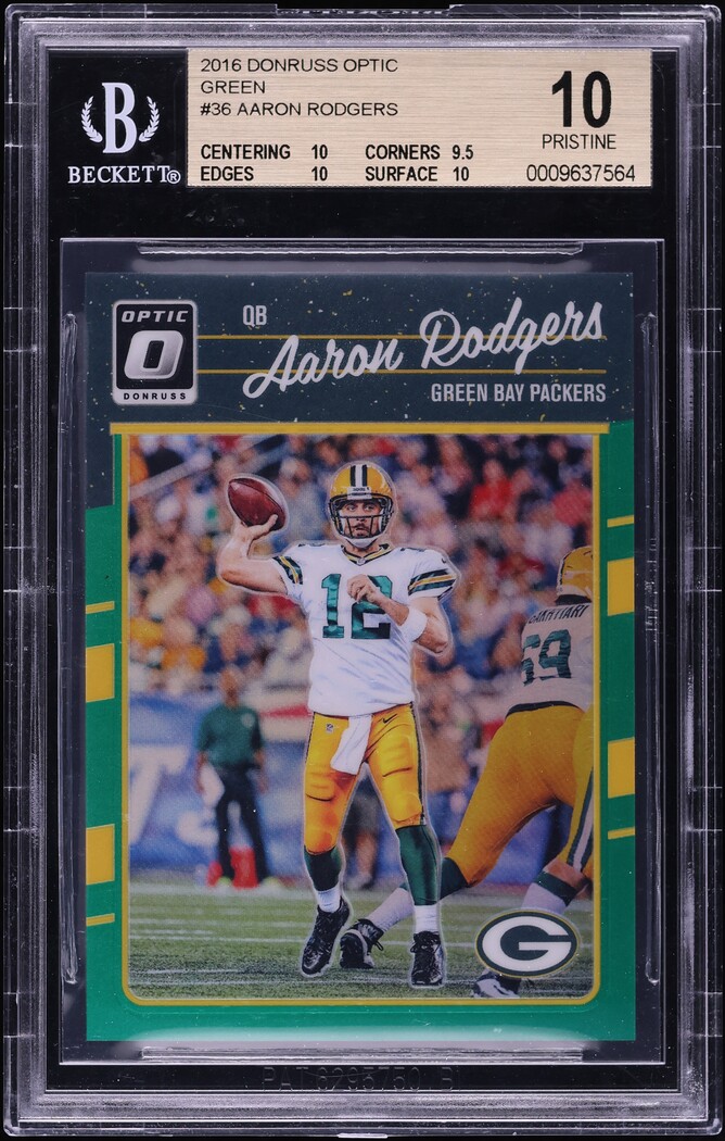 2016 Donruss Optic Green Aaron Rodgers /5 #36 BGS 10 PRISTINE - Photo 1