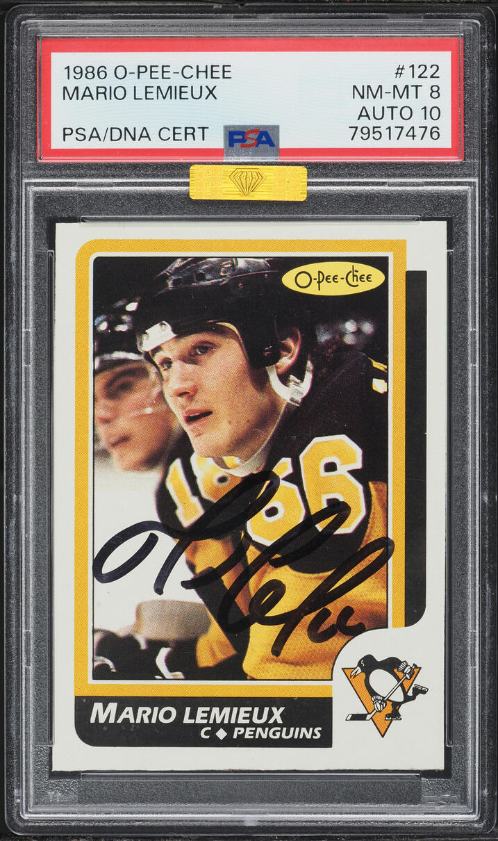 1986 O-Pee-Chee Hockey Mario Lemieux AUTO DNA 10 #122 MBA PSA 8 NM-MT