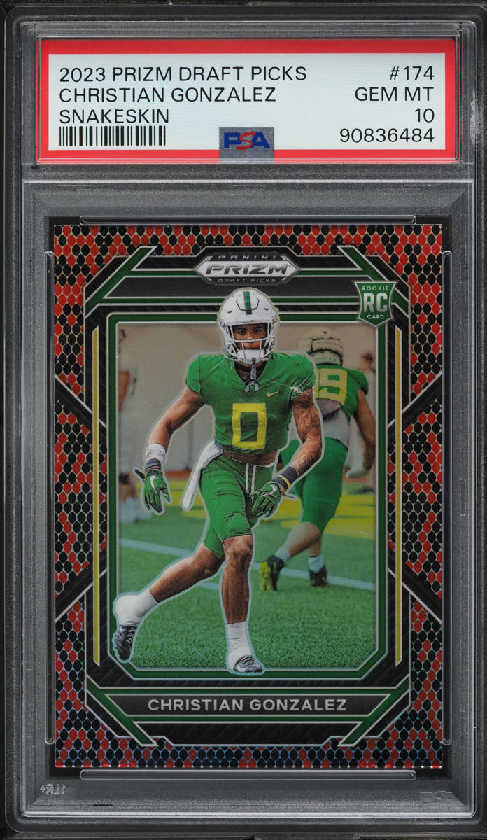 2023 Panini Prizm Draft Picks Snakeskin Christian Gonzalez ROOKIE #174 PSA 10