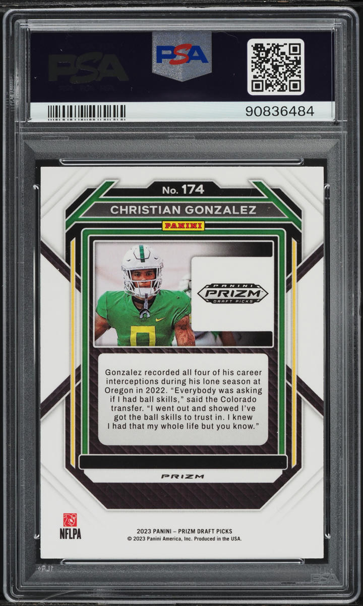 2023 Panini Prizm Draft Picks Snakeskin Christian Gonzalez ROOKIE #174 PSA 10