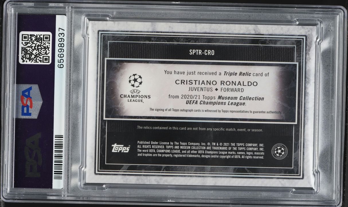 2020 Topps Museum Collection UEFA Triple Cristiano Ronaldo PATCH AUTO /35 #CRO PSA 10 GEM MINT