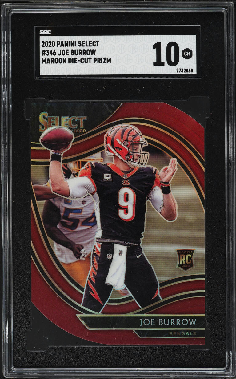 2020 Select Field Level Maroon Prizm Die-Cut Joe Burrow ROOKIE #346 SGC 10 GEM MINT